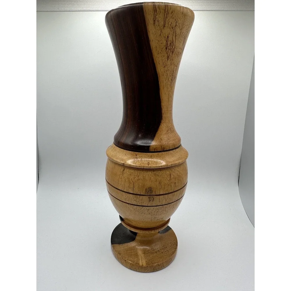 Vintage Multitone Solid Wood Hand Crafted‎ Turned Footed Bud Vase 6